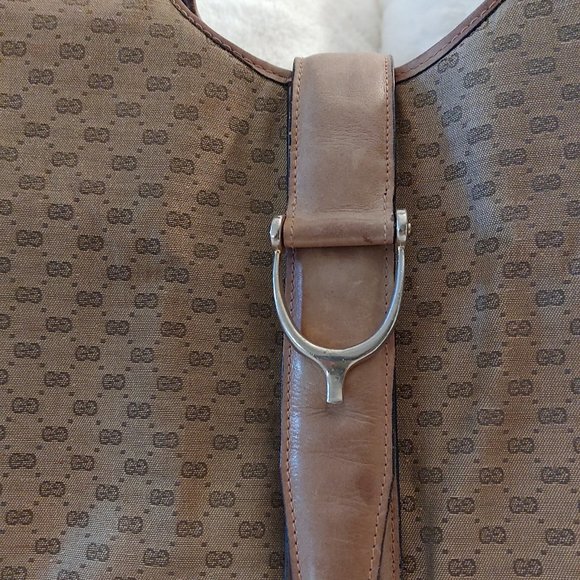 Vintage GUCCI Stirrup Hobo Micro GG Bag Leather Accents, Large - Picture 2 of 16